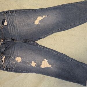 Torrid Distressed Boyfriend Blue Denim Cropped Jeans